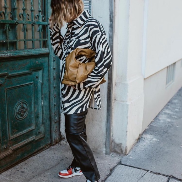 Zebra Print Felted Shirt Jacket 